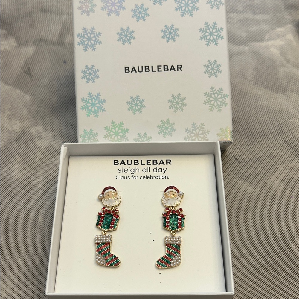 BaubleBar Festive Santa and Stocking Earrings